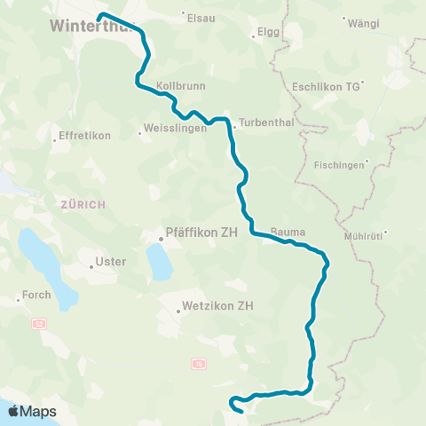 THURBO Rüti ZH - Winterthur Grüze map