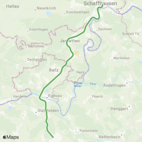 THURBO Schaffhausen - Jestetten map