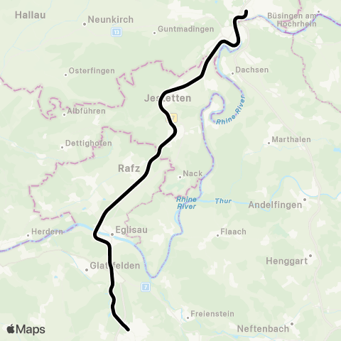 THURBO Bülach - Schaffhausen map