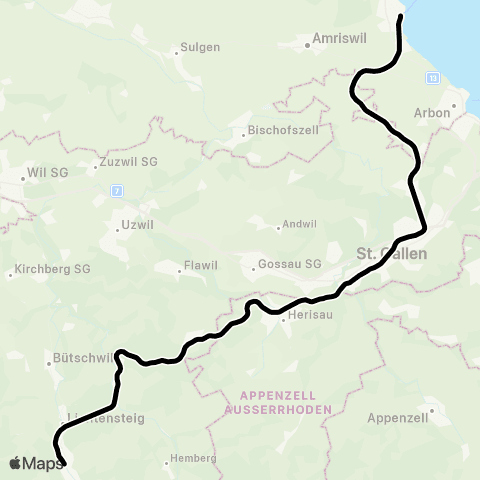 THURBO Romanshorn - Lichtensteig map