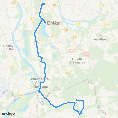 Île-de-France Mobilités Rue de Villecresnes <> Créteil - l'Échat map