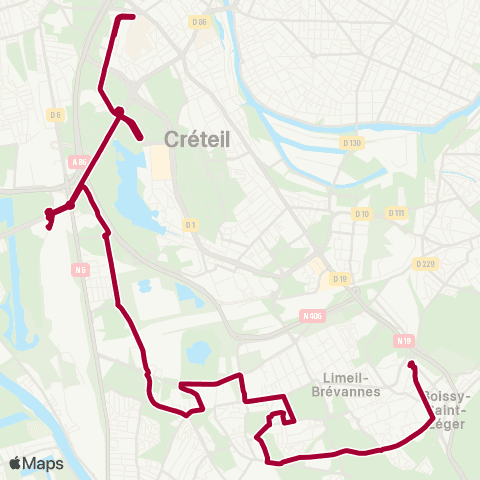Île-de-France Mobilités Créteil - l'Échat <> Gare de Boissy-St-Léger map
