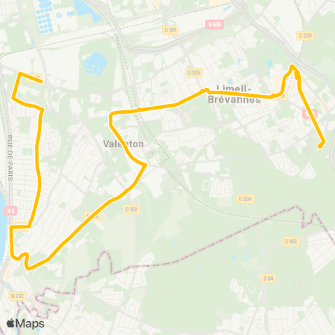 Île-de-France Mobilités Les Graviers <> Gare de Boissy-St-Léger map