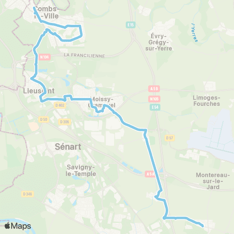 Île-de-France Mobilités Château du Jard <> Gare de Combs-la-Ville - Quincy map
