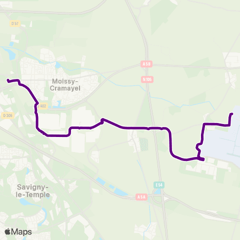 Île-de-France Mobilités Villaroche N. <> Gare de Lieusaint - Moissy map