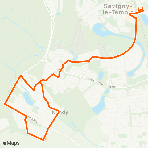 Île-de-France Mobilités Gare de Savigny - Nandy <> Gare de Savigny - Nandy map