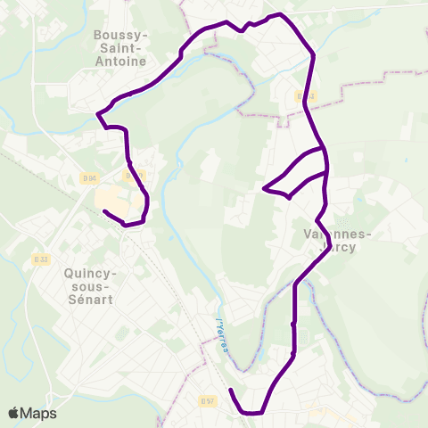 Île-de-France Mobilités Gare de Boussy-St-Antoine <> Gare de Combs-la-Ville - Quincy map