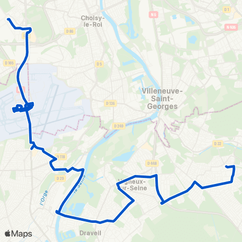 Île-de-France Mobilités Gare de Yerres <> Marché Intl de Rungis map