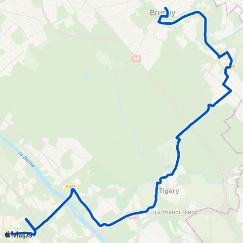 Île-de-France Mobilités Gare Brunoy <> Gare d'Évry-Courcouronnes Ctre map
