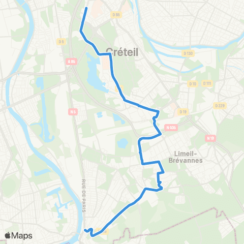 Île-de-France Mobilités L'Échat <> Gare de Villeneuve Pl. Semard map