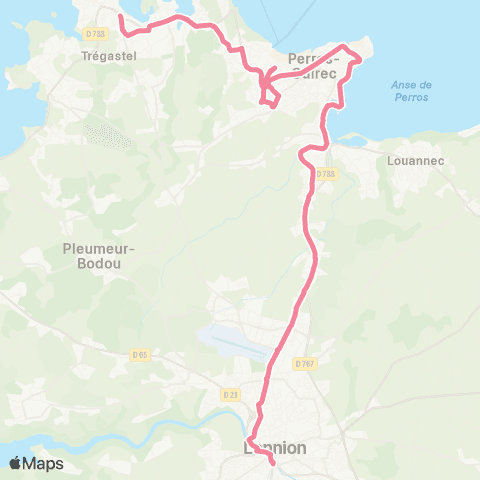 TILT Trégastel - Lannion via Perros-Guirec et St-Quay-Perros map