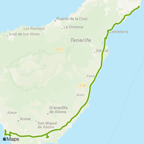 TITSA Intercambiador Aeropuerto Sur los Cristianos Costa Adeje Nocturna map