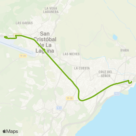 TITSA Santa Cruz - la Laguna - Aeropuerto Norte map