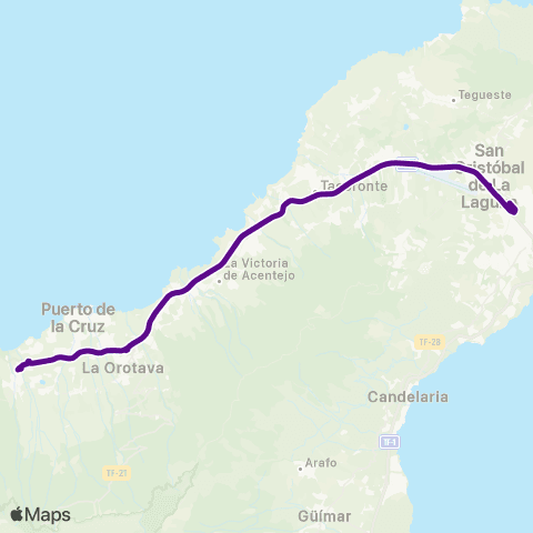 TITSA Lanzadera Ull los Realejos Campus de Guajara map