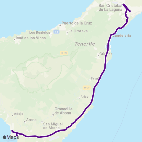 TITSA Lanzadera Ull Costa Adeje Campus de Guajara Hospital map
