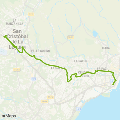 TITSA Santa Cruz - la Laguna por la Cuesta map
