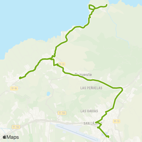 TITSA La Laguna Tegueste Bajamar Punta del Hidalgo map