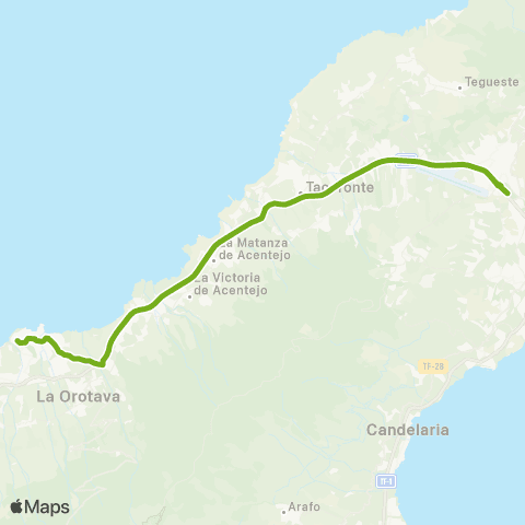 TITSA La Laguna Puerto de la Cruz Directa por el Botánico map