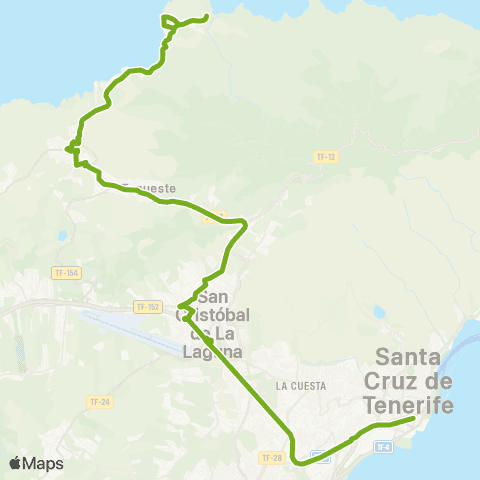 TITSA Santa Cruz Punta del Hidalgo por la Laguna map