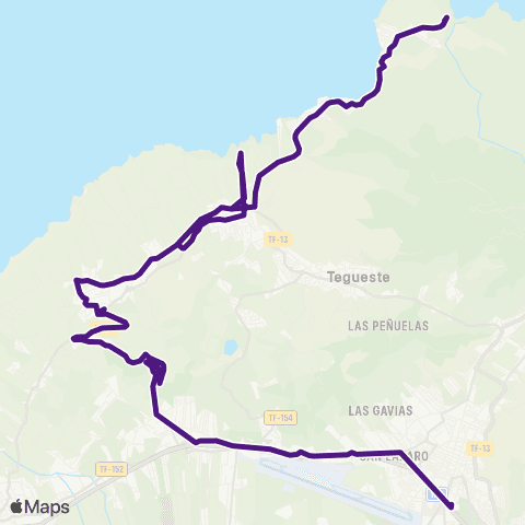 TITSA Intercambiador Laguna Valle Guerra Tejina por el Boqueron map