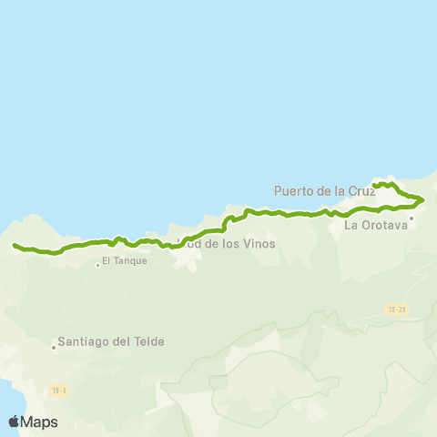 TITSA Puerto de la Cruz Buenavista por Icod de los Vinos map