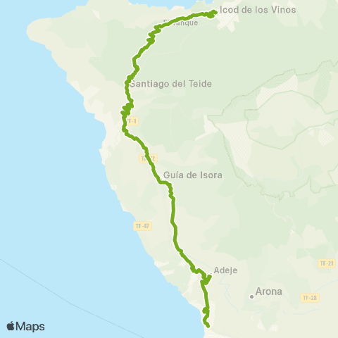 TITSA Icod de los Vinos Estación Guía de Isora Estación Costa Adeje map