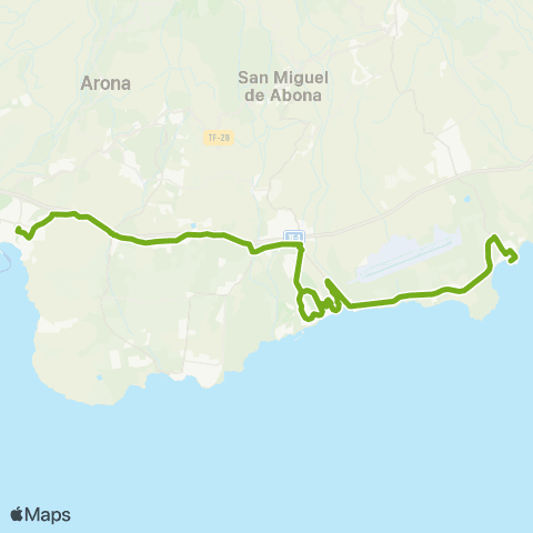 TITSA Los Cristianos Guaza Parque la Reina Chafiras Costa San Miguel los Abrigos map