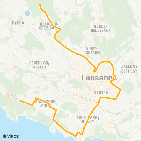 tl - Transports publics lausannois Lausanne, Maladière-Lac - Lausanne, Désert map