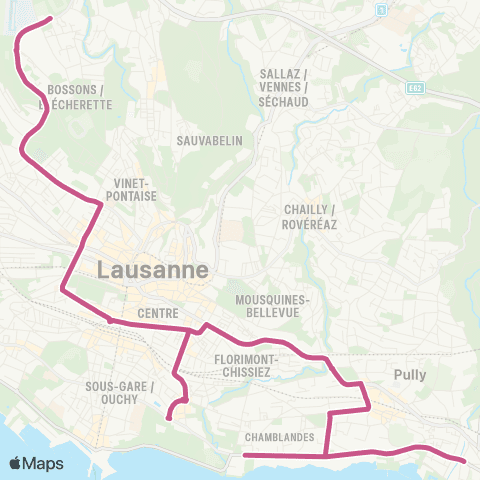 tl - Transports publics lausannois Paudex, Verrière - Lausanne, Blécherette map