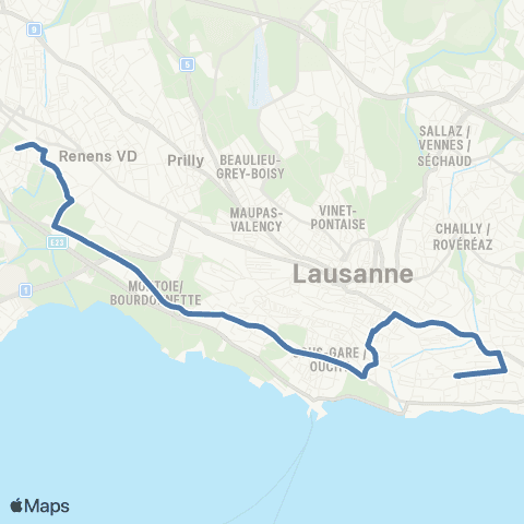 tl - Transports publics lausannois Pully, gare - Chavannes-R., Glycines map