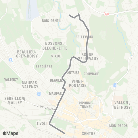 tl - Transports publics lausannois Lausanne, gare - Le Mont-sur-L., Maillefer map