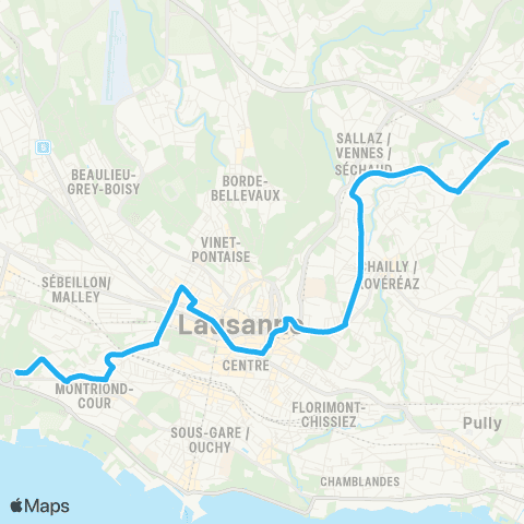 tl - Transports publics lausannois Lausanne, Maladière - Lausanne, Praz-Séchaud map