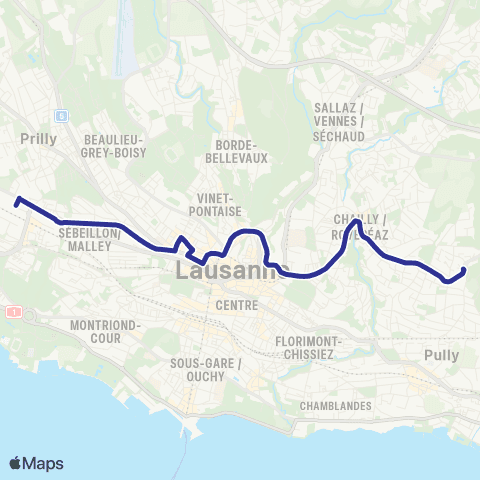 tl - Transports publics lausannois Pully, Val-Vert - Prilly-Malley, gare/aréna map