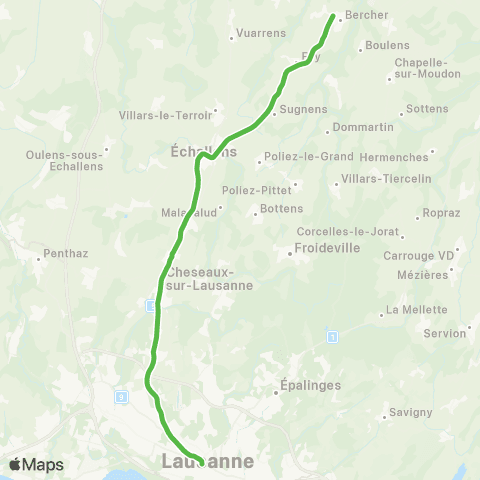 LEB Lausanne-Flon - Echallens - Bercher map