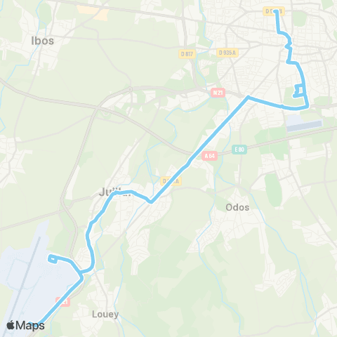 TLP Mobilités Aéroport Tarbes - Gare SNCF map