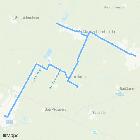 Tper BO Imola - Mordano - Bagnara - Massalombarda - Lugo map