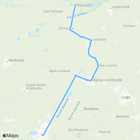 Tper BO Imola - Massalombarda - Conselice - Campotto map