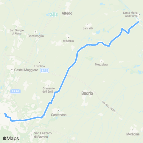 Tper BO Bologna - Marano - Maddalena di Cazzano - Dugliolo - Alberino map