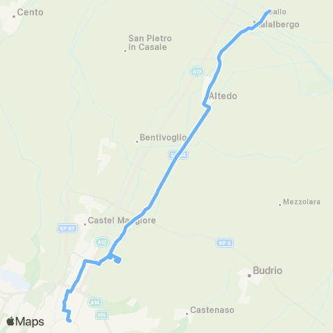 Tper BO Bologna - (Corticella) - Altedo - Malalbergo - Gallo Ferrarese map