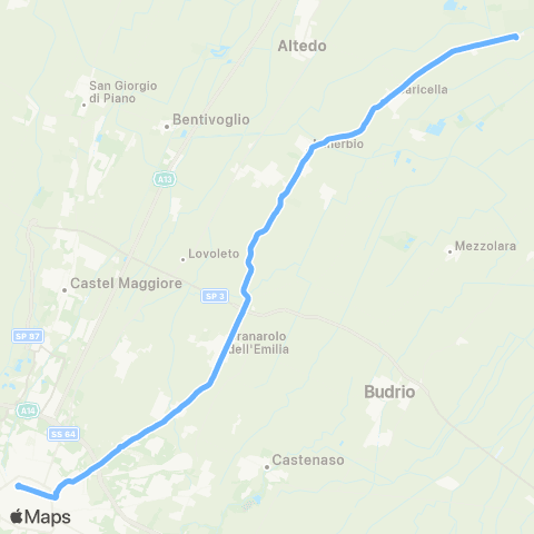 Tper BO Diretta Mondonuovo - Baricella - Minerbio - Granarolo - Bologna map