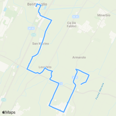 Tper BO Prontobus Pontica - Granarolo dell'Emilia - Ospedale di Bentivoglio map