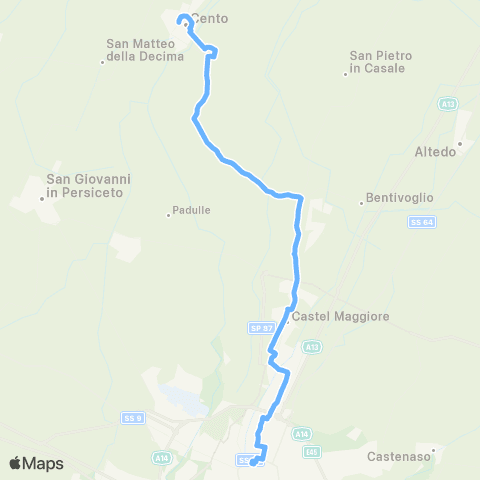 Tper BO Diretta Cento - Pieve di Cento - Castello D'Argile - Argelato - Bologna map