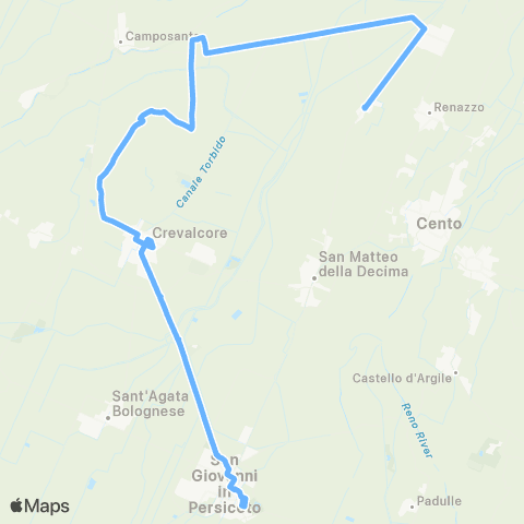Tper BO Prontobus Bevilacqua - Palata Pepoli - Crevalcore - San Giovanni in Persiceto Ospedale map