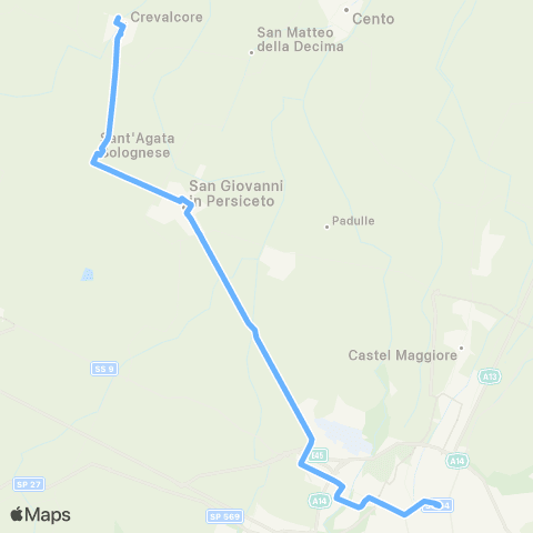 Tper BO Bologna - San Giovanni in Persiceto - Sant'Agata Bollognese - Crevalcore map