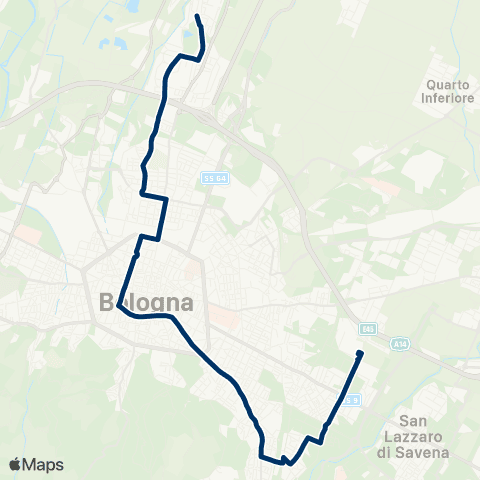 Tper BO Notturno Feriale Circolare_Corticella - Stazione Centrale - Due Madonne map