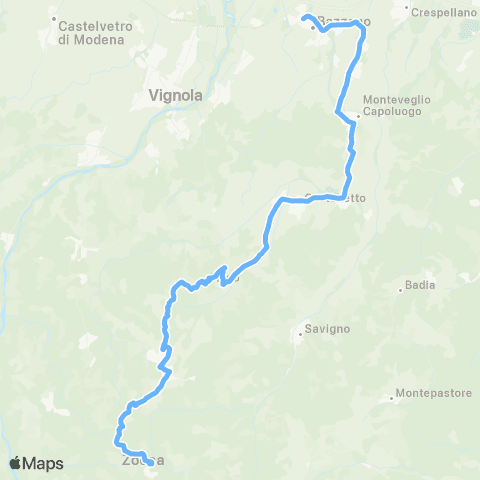 Tper BO Bazzano - Monteveglio - Castelletto - Monteombraro - Zocca map