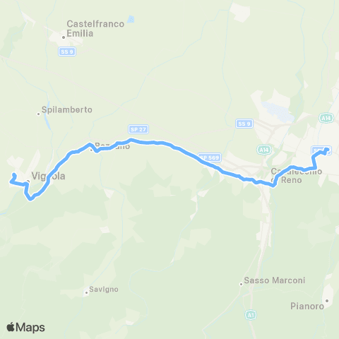 Tper BO Bologna - Casalecchio - Zola Predosa - Bazzano - Vignola map