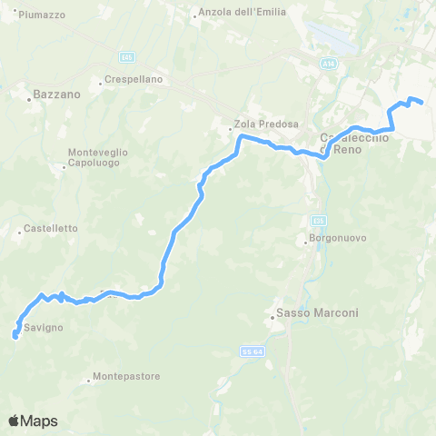 Tper BO Bologna - Calderino - Monte San Giovanni - Savigno map