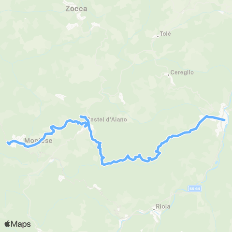 Tper BO Vergato - Labante - Castel d'Aiano - Montese map