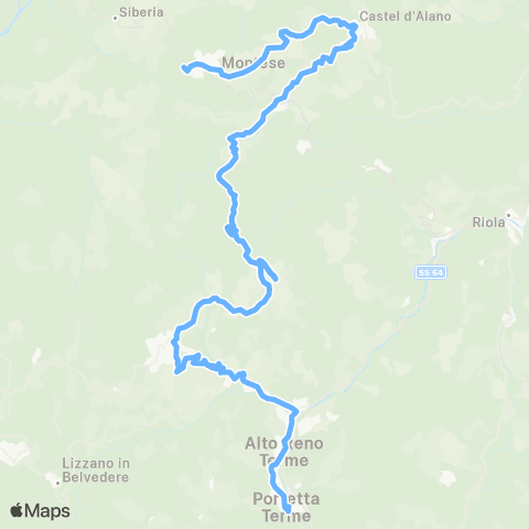 Tper BO Porretta Terme - Silla - Gaggio Montano - Abetaia - Montese map